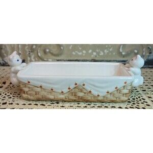 Vtg Ceramic Farmhouse Cracker Holder Cherry Basket Design w/ White 3D Kittens